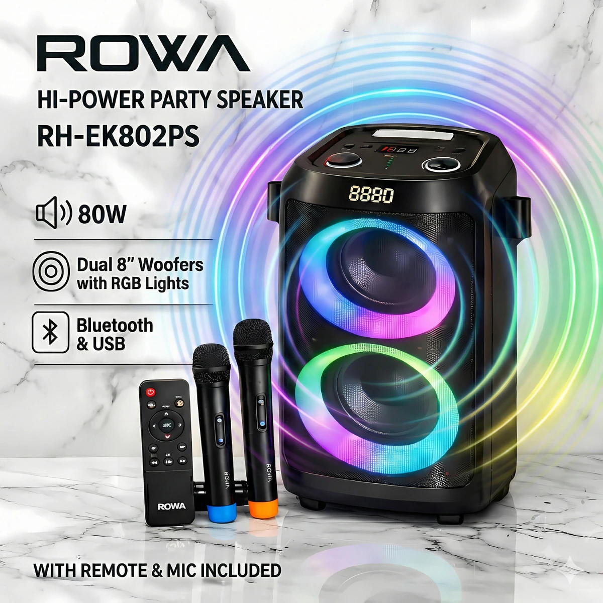 Rowa Singapore Rh-Ek802Ps Dual 8&Quot; Portable Party Speaker 4 Rowa Singapore RH-EK802PS Dual 8" Portable Party Speaker