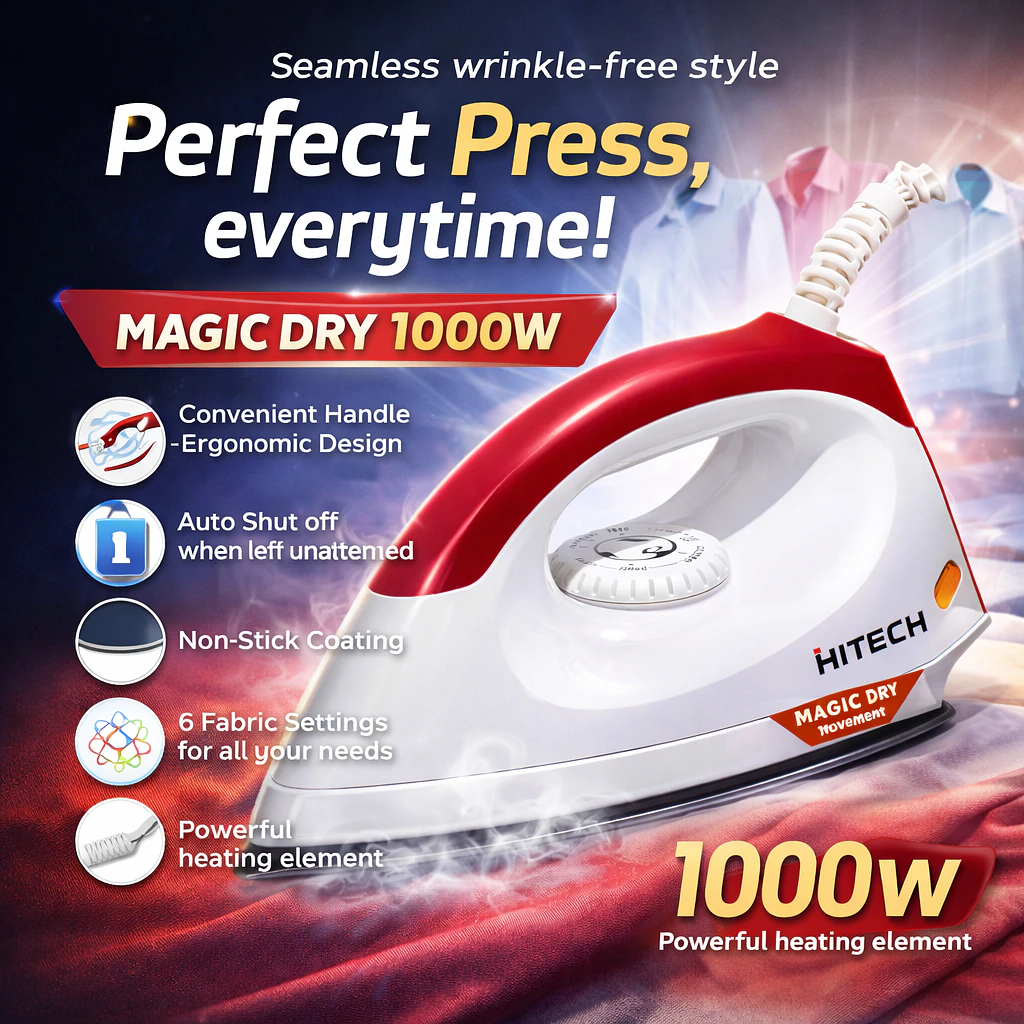 Hitech Malaysia Magic Dry Iron 1000W Dry Iron - HITECH MAGIC DRY 1000W