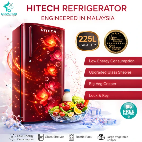 Hitech Malaysia 225L Gross Single Door Refrigerator - Hitech Malaysia 225L Gross Single Door Refrigerator HS-225CML HS-225CBL