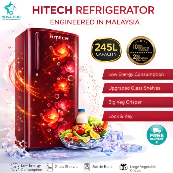 Hitech Malaysia 245L Gross Single Door Refrigerator - Hitech Malaysia 245L Gross Single Door Refrigerator HS-245CML HS-245CBL