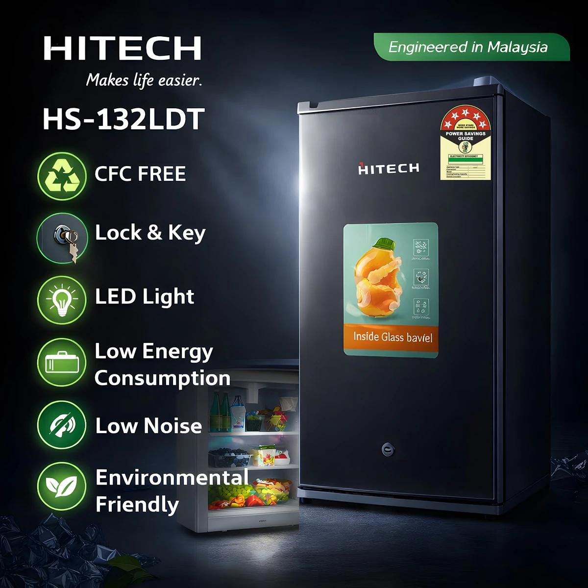 Hitech Malaysia HS-132LDT 132L gross Compact Single Door Refrigerator
