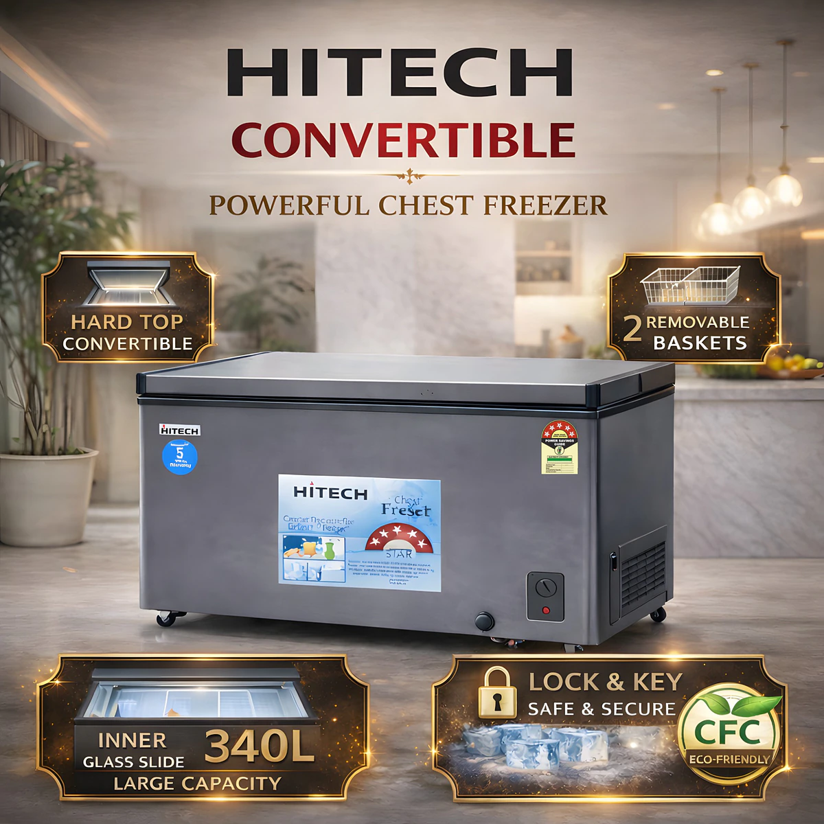 Hitech Malaysia HACF-340FS 340L Convertible Chest Freezer