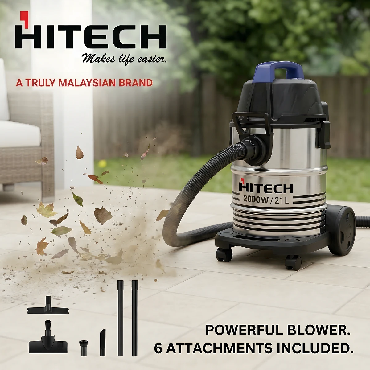 Hitech Malaysia HDVC21L2000W 21L Wet & Dry Drum Vacuum Cleaner with Blower