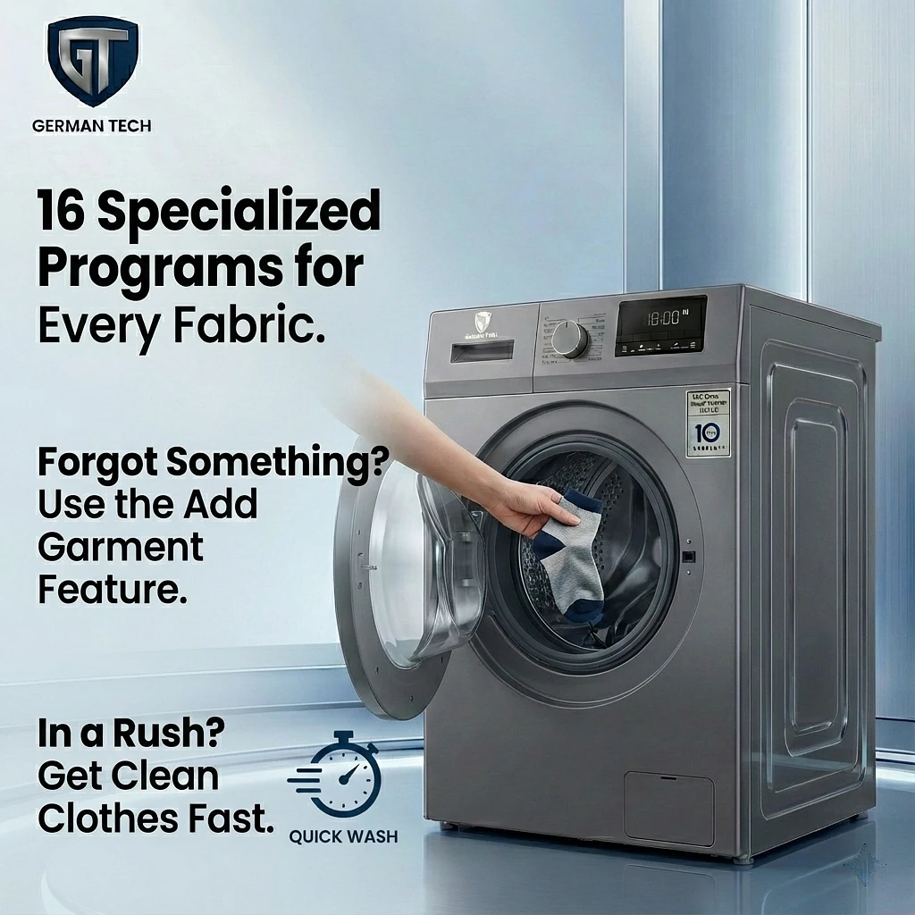 German Tech 10KG Washing Machine BLDC Inverter Fully Automatic - GT-10KGBLDC