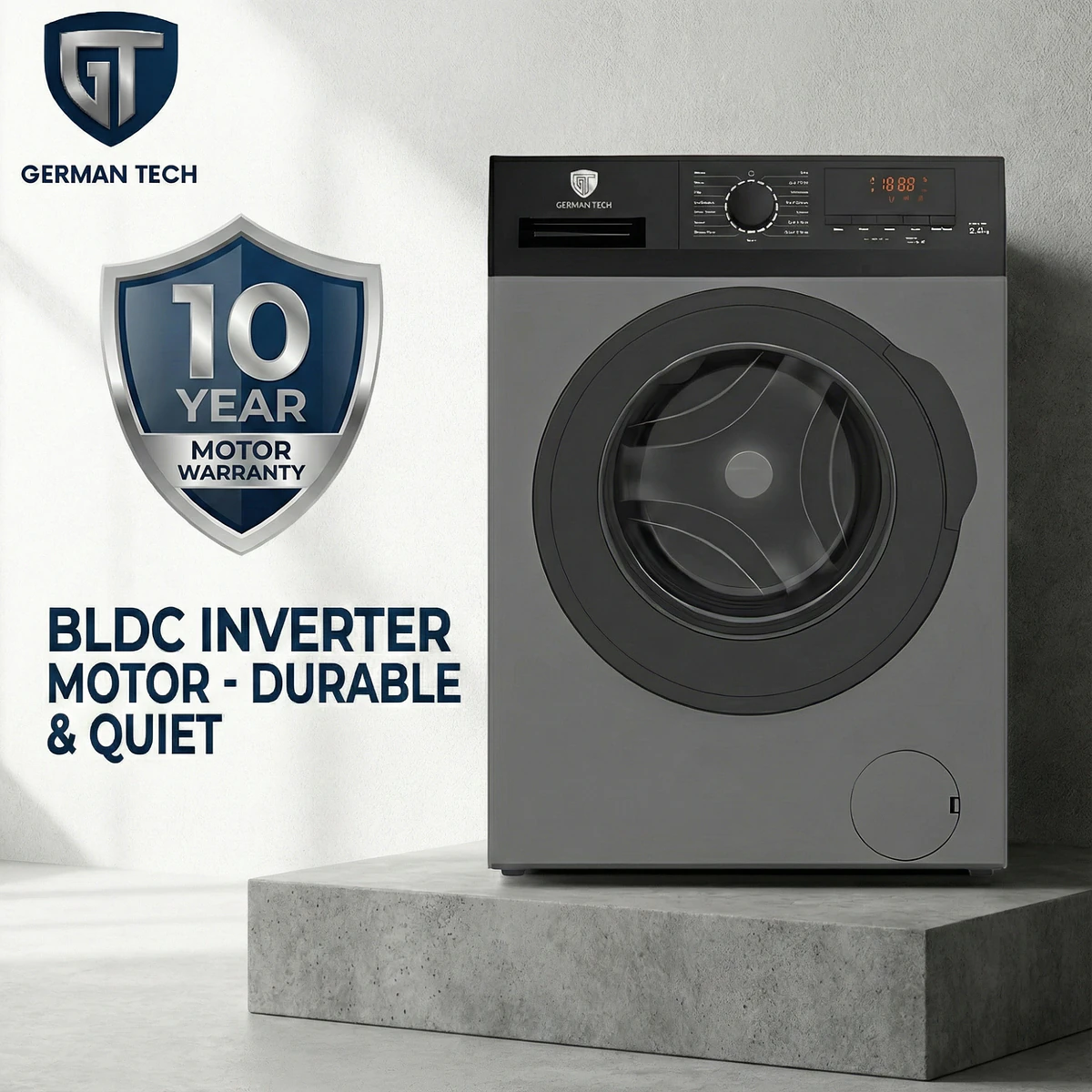 German Tech 10KG Washing Machine BLDC Inverter Fully Automatic - GT-10KGBLDC