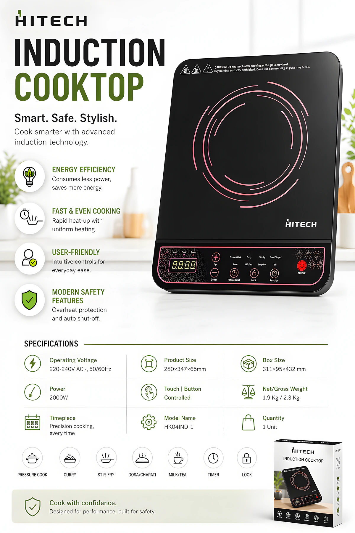 Hitech HK04IND-1 2000W Smart Induction Cooktop
