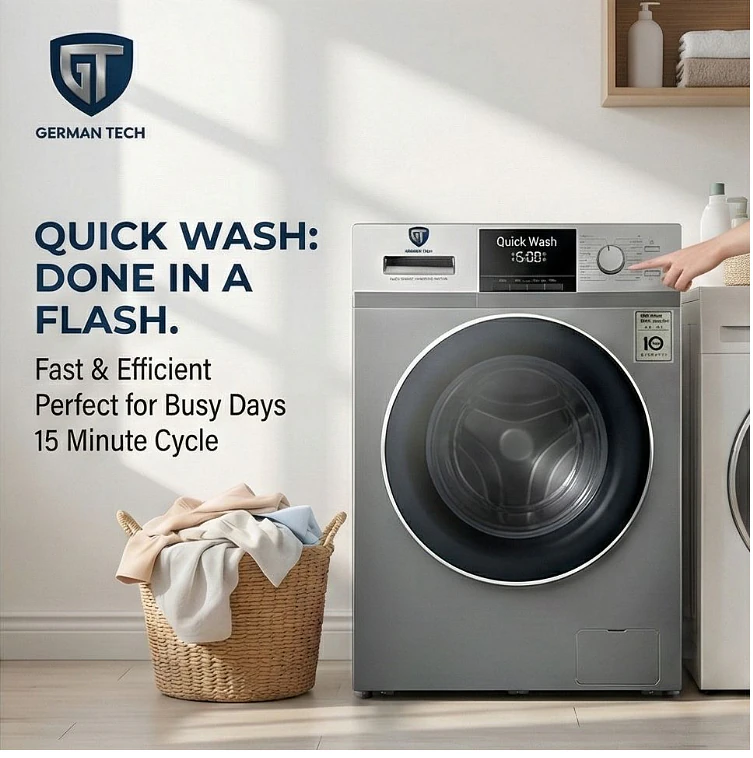 German Tech 7.5KG Washing Machine Fully Automatic - 7.5KG-BLDC