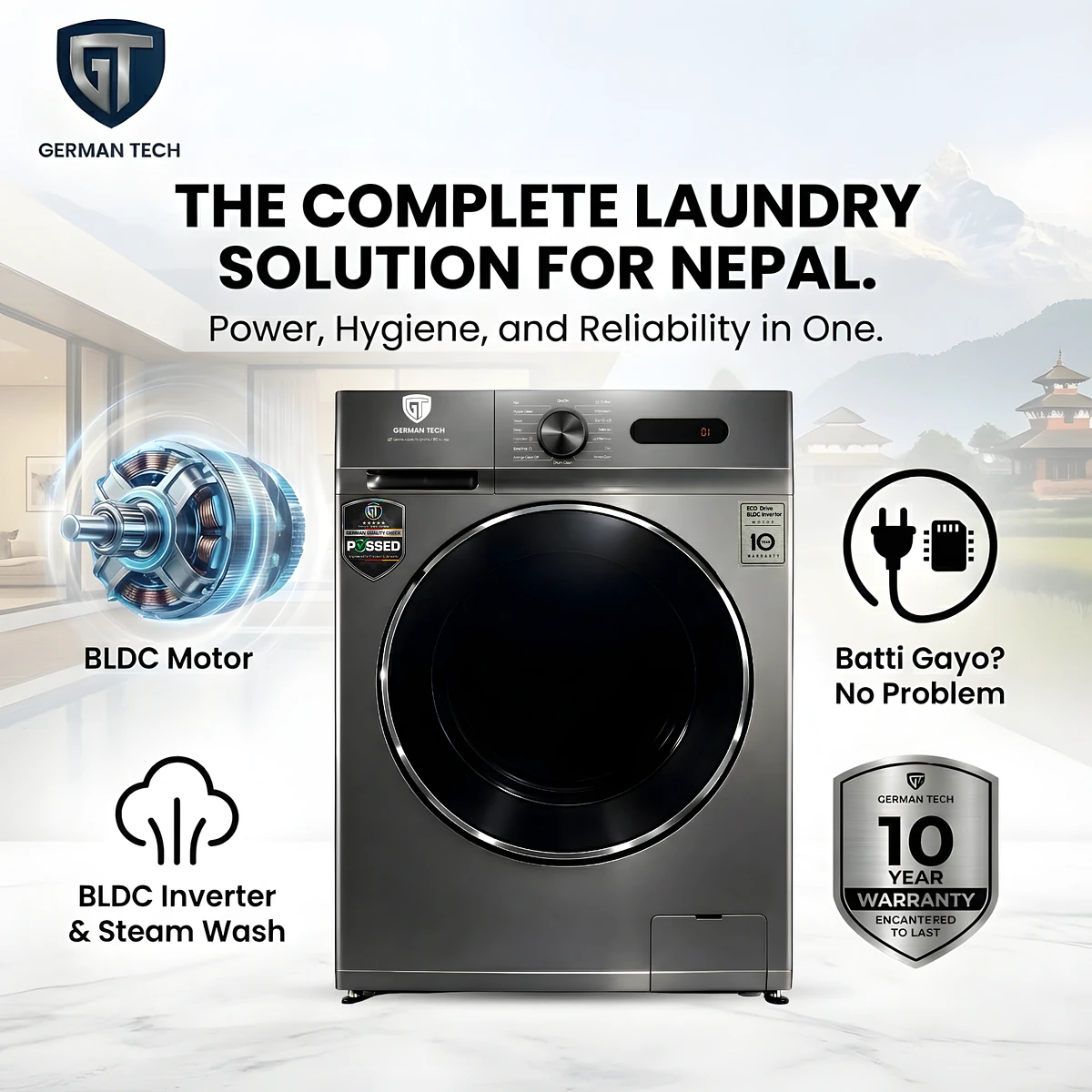 German Tech 8KG Washing Machine Fully Automatic BLDC - GT-8KG-BLDC