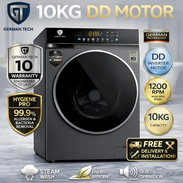 German Tech 10KG Washing Machine Fully Automatic - GT-10KG-DD