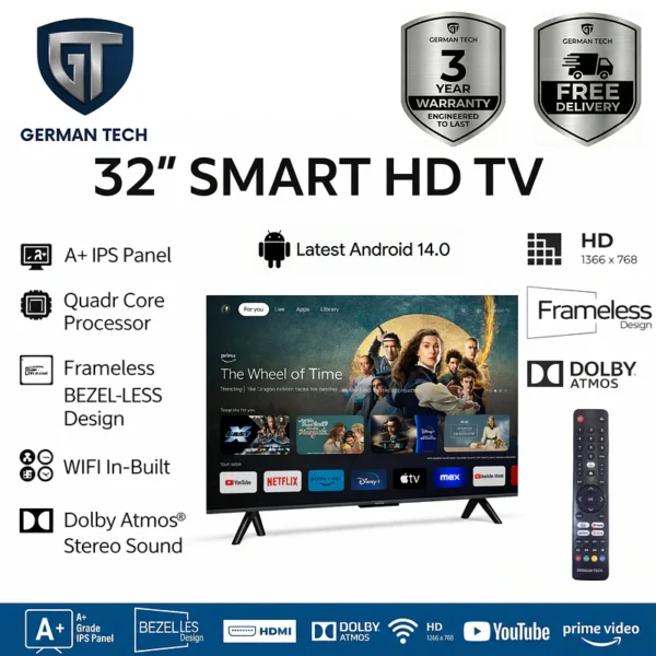 German Tech 32 Inch Smart TV (GT32S109HD) - GT-32S109HD