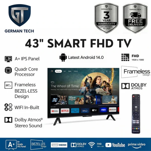 German Tech 43 Inch Smart TV (GT43S109FHD) - GT-43S109FHD