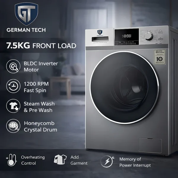 German Tech 7.5KG Washing Machine  Fully Automatic - 7.5KG-BLDC
