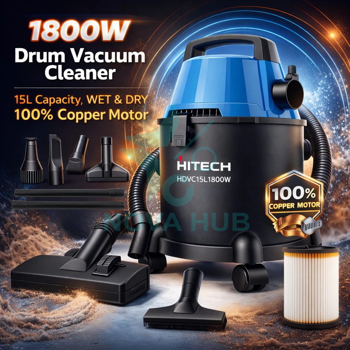 Hitech Malaysia 1800 W Drum Vacuum Vaccum Cleaner for home with Blower - HITECH HDVC15L1800W