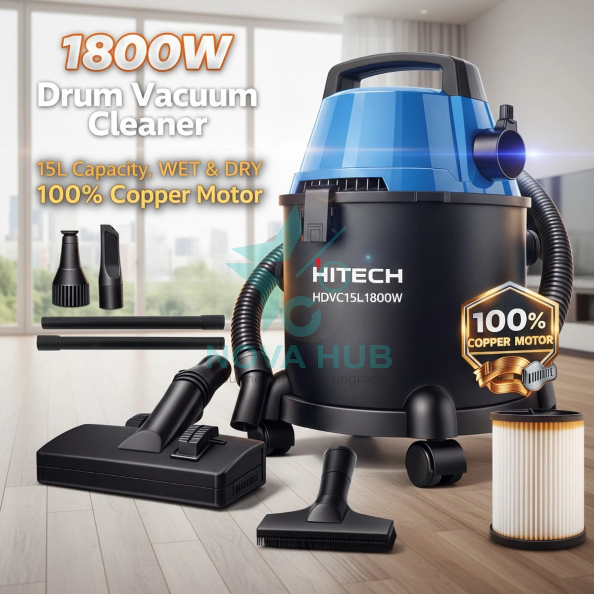 Hitech Malaysia 1800 W Drum Vacuum Vaccum Cleaner for home with Blower - HITECH HDVC15L1800W