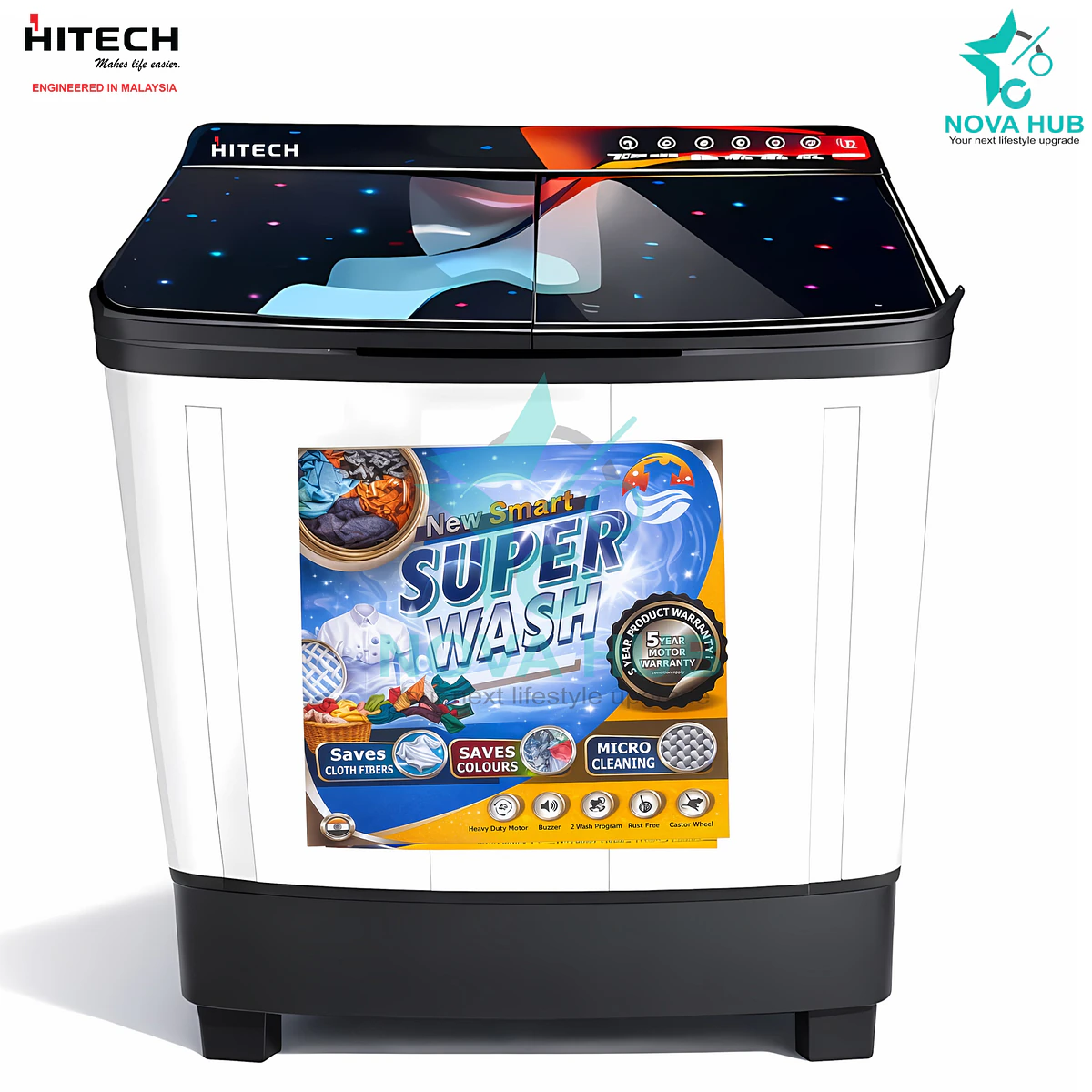 Hitech Malaysia 9 Kg Semi Automatic Top Loading Washing Machine - Hswm-900Glwb 4 Hitech Malaysia 9 KG Semi Automatic Top Loading Washing Machine - HSWM-900GLWB