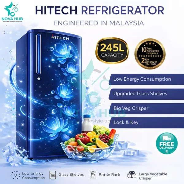 Hitech Malaysia 225 L Gross Single Door Refrigerator - Hitech Malaysia 225L Gross Single Door Refrigerator HS-225CML HS-225CBL - Nova Hub (2)