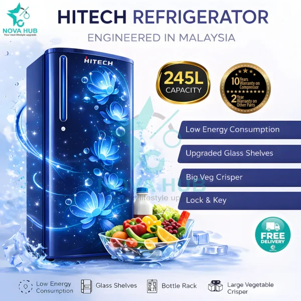 Hitech Malaysia 245 L Gross Single Door Refrigerator - Hitech Malaysia 245L Gross Single Door Refrigerator HS-245CML HS-245CBL