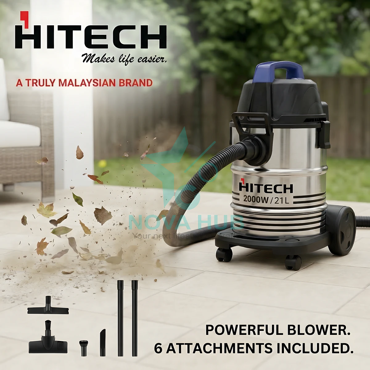 Hitech Malaysia Hdvc21L2000W 21 L Wet &Amp; Dry Drum Vacuum Vaccum Cleaner For Home With Blower - Hdvc21L2000W 21L 4 Hitech Malaysia HDVC21L2000W 21 L Wet & Dry Drum Vacuum Vaccum Cleaner for home with Blower - HDVC21L2000W 21L
