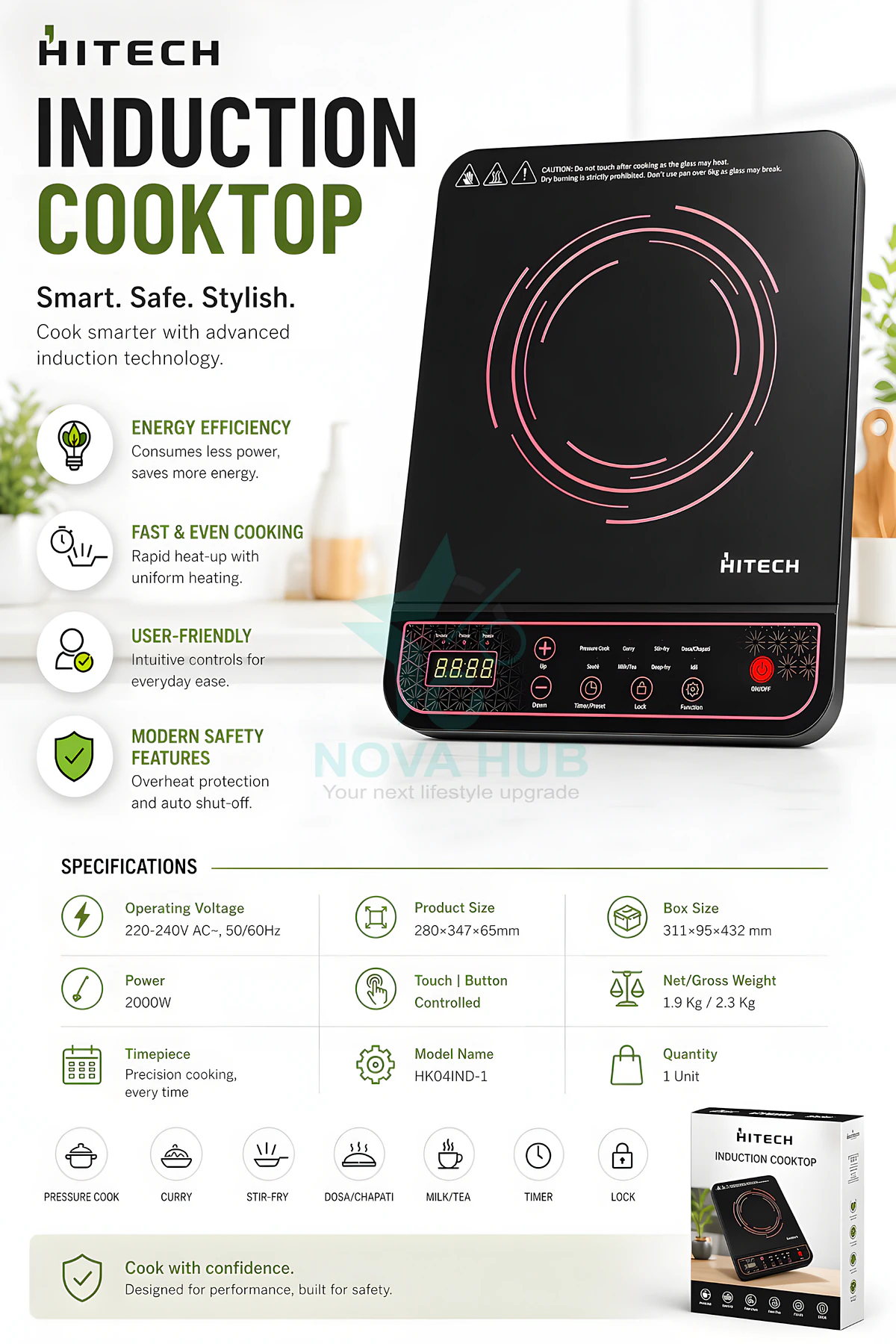 Hitech Hk04Ind-1 2000 W Smart Induction Stove Cooktop 1 Hitech HK04IND-1 2000 W Smart Induction Stove Cooktop