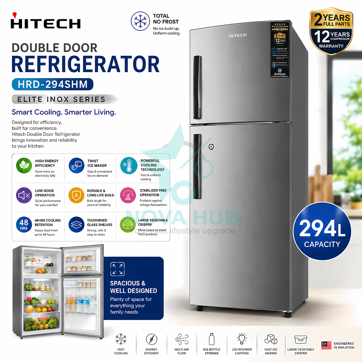 Hitech Malaysia Hrd-294Shm 294 L Double Door Refrigerator 3 Hitech Malaysia HRD-294SHM 294 L Double Door Refrigerator