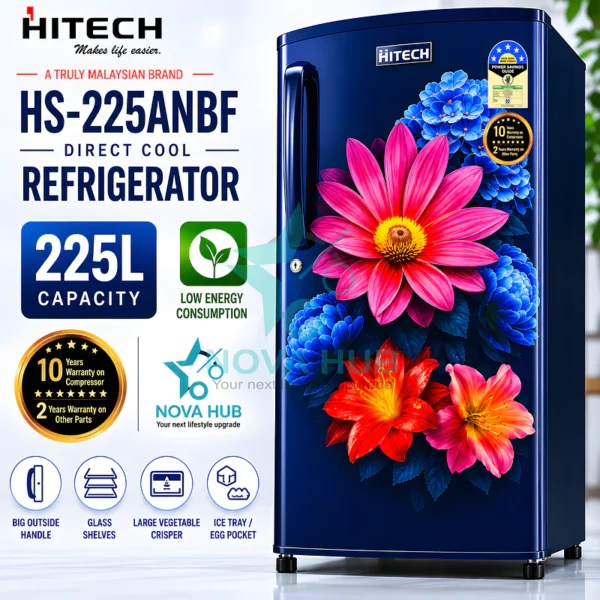 Hitech Malaysia 225 L Single Door Refrigerator HS225ANMF HS225ANBF / Premium Glossy Floral