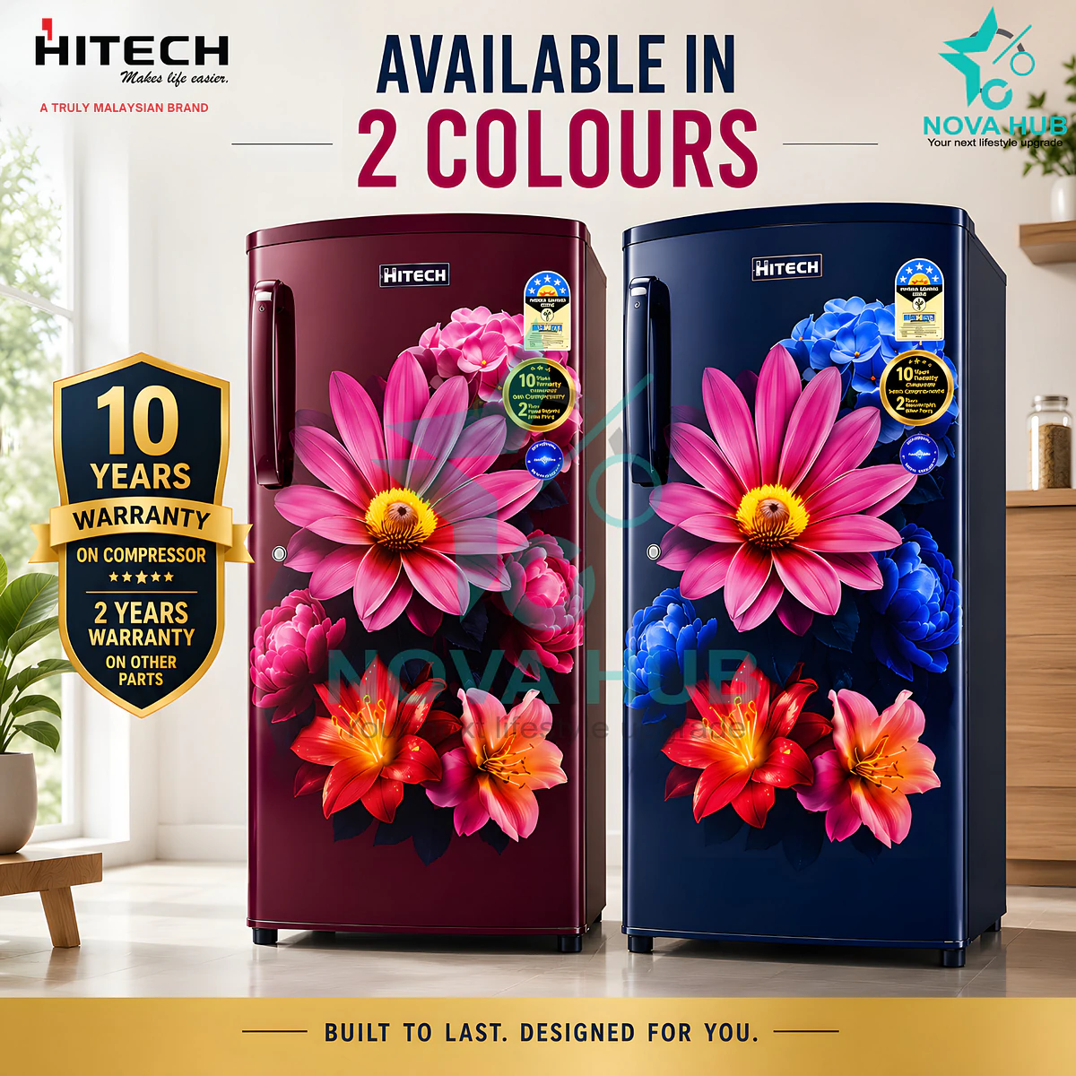 Hitech Malaysia 225 L Single Door Refrigerator HS225ANMF HS225ANBF / Premium Glossy Floral