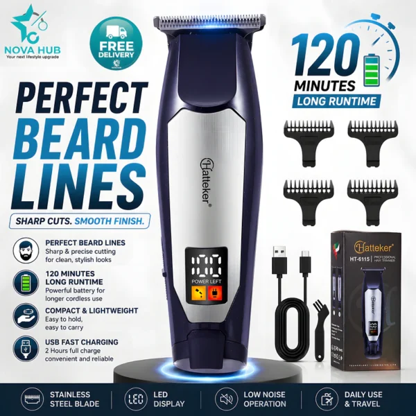 Hatteker HT-6115 Premium Cordless Hair Beard Trimmer For men is the best trimmer in Nepal. Shop genuine products at Nova Hub.