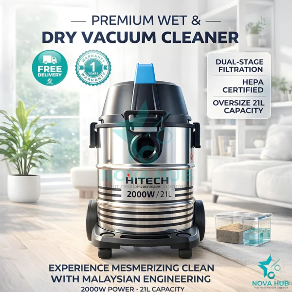 Hitech Malaysia HDVC21L2000W 21 L Wet & Dry Drum Vacuum Vaccum Cleaner for home with Blower - HDVC21L2000W 21L is the best vacuum cleaner in Nepal. Shop genuine products at Nova Hub.