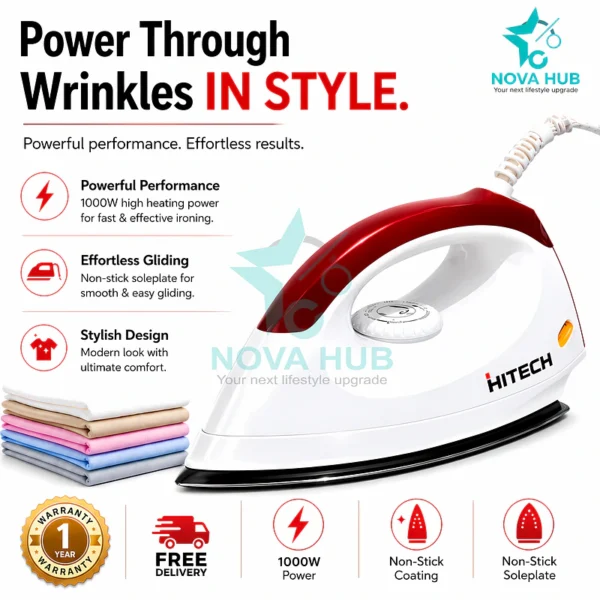 Hitech Malaysia Magic Dry Iron 1000 W Dry Iron - HITECH MAGIC DRY 1000W is the best iron in Nepal. Shop genuine products at Nova Hub.