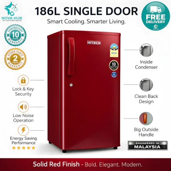 Hitech Malaysia HS-186RDS 186 L Gross Single Door Refrigerator - Hitech Malaysia HS-186RDS 186L Gross Single Door Refrigerator is the best refrigerator in Nepal. Shop genuine products at Nova Hub.