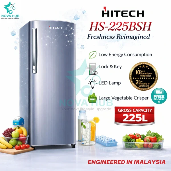 Hitech Malaysia 225 L HS-225BSH Gross Single Door Refrigerator - Hitech Malaysia 225L Gross Single Door Refrigerator HS-225BSH is the best refrigerator in Nepal. Shop genuine products at Nova Hub.