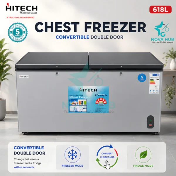 Hitech Malaysia HCCF-618DD 618 L Convertible Double Door Chest Freezer
