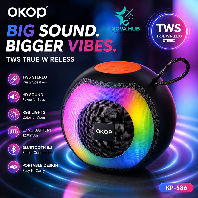 OKOP KP-586 Portable TWS Bluetooth Speaker Loud Speaker - best bluetooth speaker in Nepal. Shop at Nova Hub.