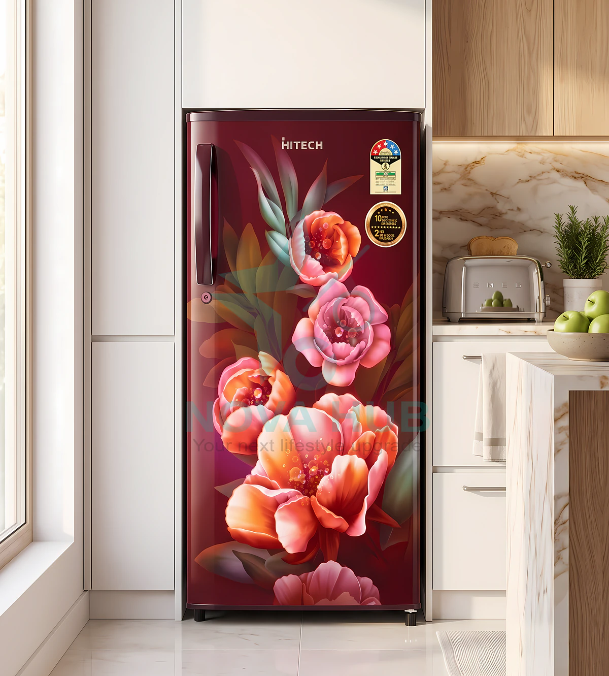 Hitech Malaysia 170 L Single Door Refrigerator HS1810GCB HS1810GCR / Premium Glossy Floral - HS1810GCB / HS1810GCR