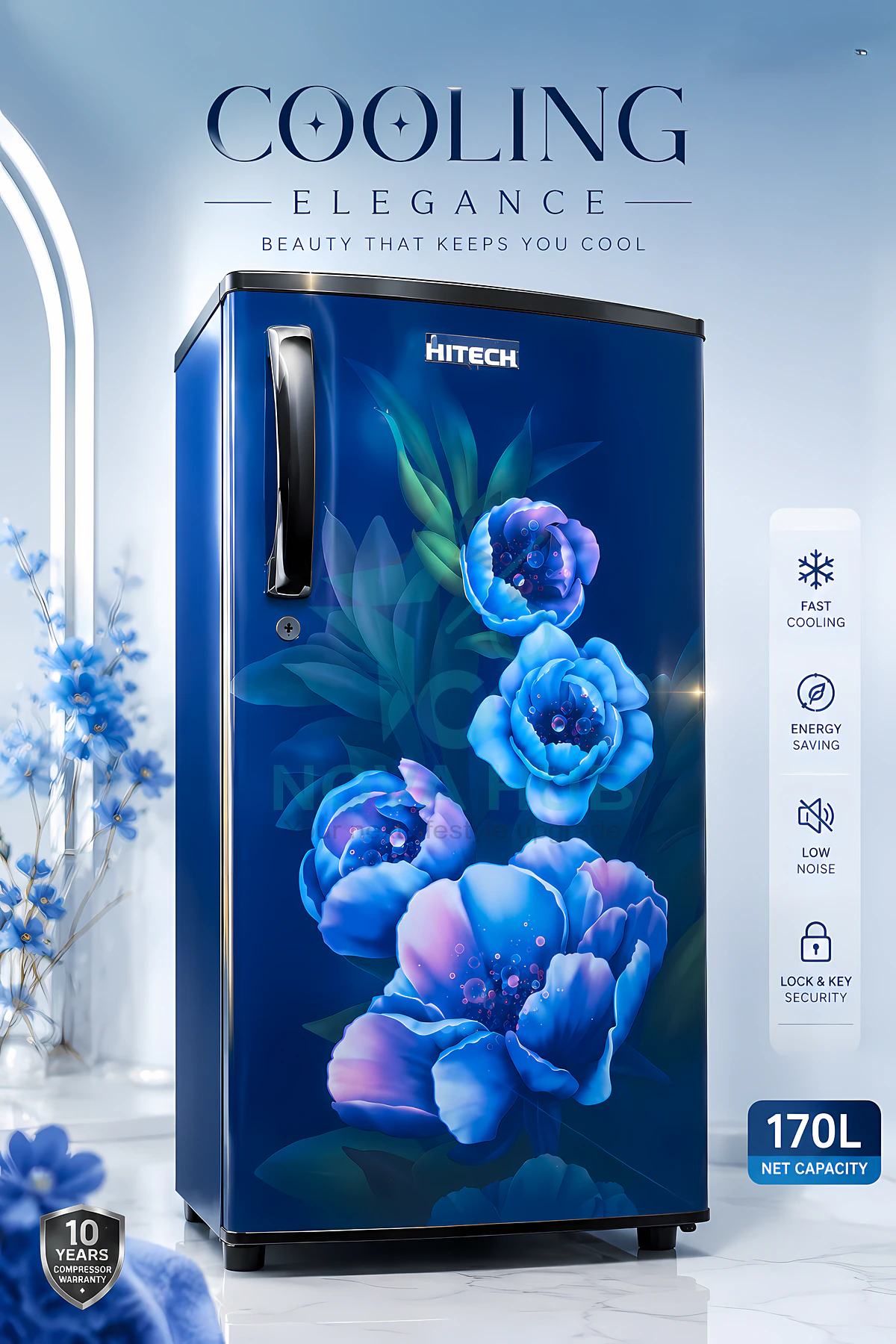 Hitech Malaysia 170 L Single Door Refrigerator HS1810GCB HS1810GCR / Premium Glossy Floral - HS1810GCB / HS1810GCR