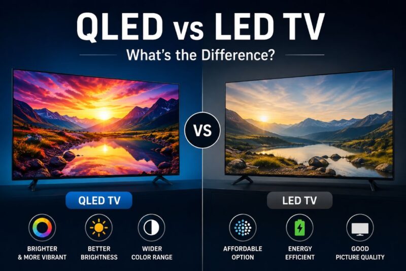 QLED TV vs LED TV comparison highlighting differences in picture quality, brightness, and color