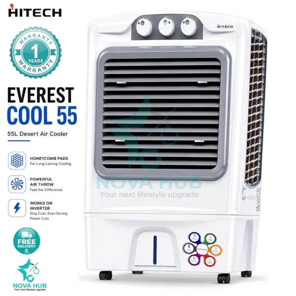 Hitech Malaysia Cool 55 55 L Desert Air Cooler - Everest Cool 55 is the best air cooler in Nepal. Shop genuine products at Nova Hub.