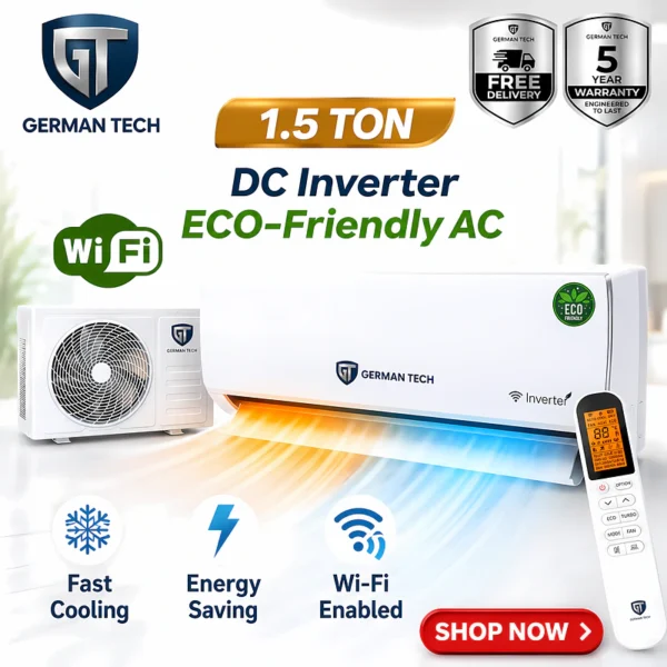 German Tech 1.5 Ton Smart Inverter AC GT-1 Ton-Inverter-Eco - GT-1.5TON-AC is the best ac in Nepal. Shop genuine products at Nova Hub.