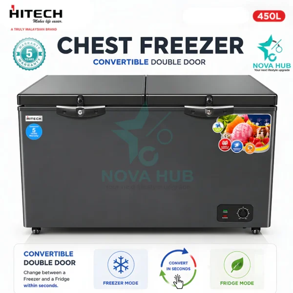 Hitech Malaysia HCCF-450DD 450 L Convertible Double Door Chest Freezer