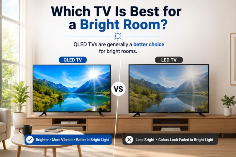 QLED TV vs LED TV comparison explaining which TV is best for a bright room