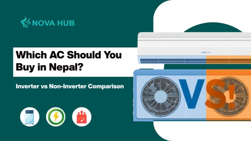 Inverter AC vs Non-Inverter AC comparison banner showing the key differences between both air conditioner types