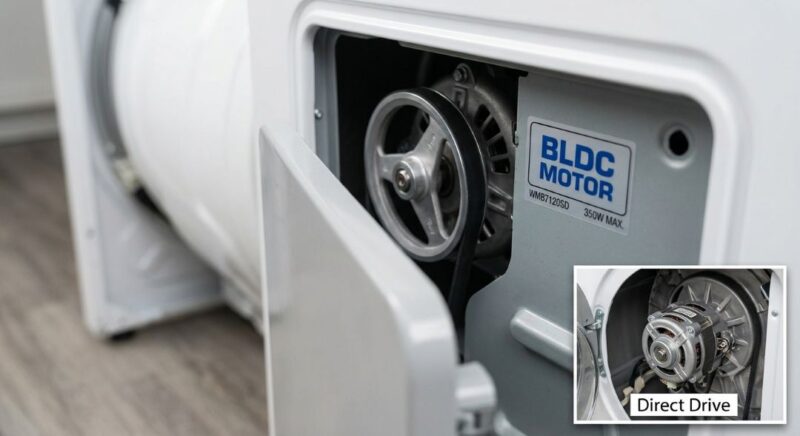 Bldc Vs Direct Drive Washing Machine: What'S The Difference &Amp; Which Is Better? 5 BLDC and Direct Drive washing machine motor comparison showing belt-driven and beltless motor design