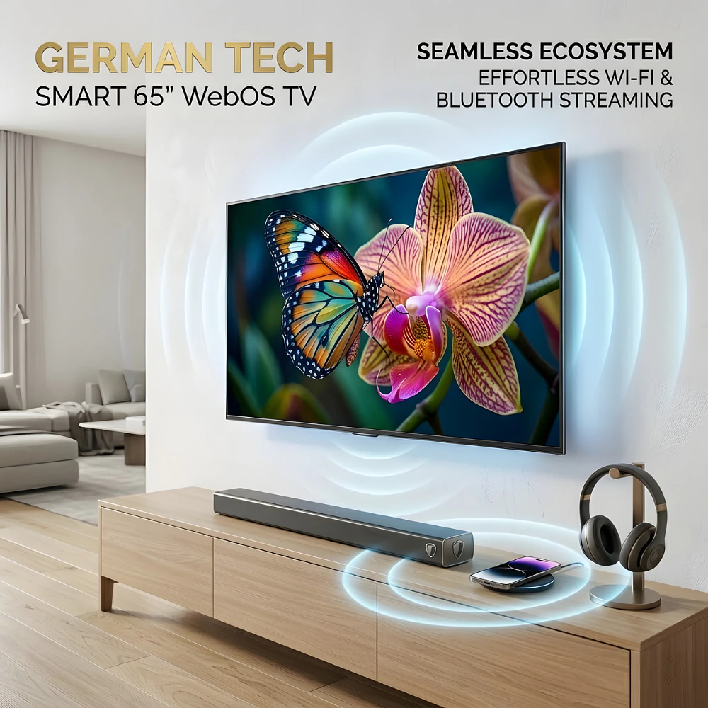 German Tech Combo 65 Inch Smart WebOS 4k QLED TV + Home Theater - German Tech 65 Inch Smart TV GT65DWB109UHD
