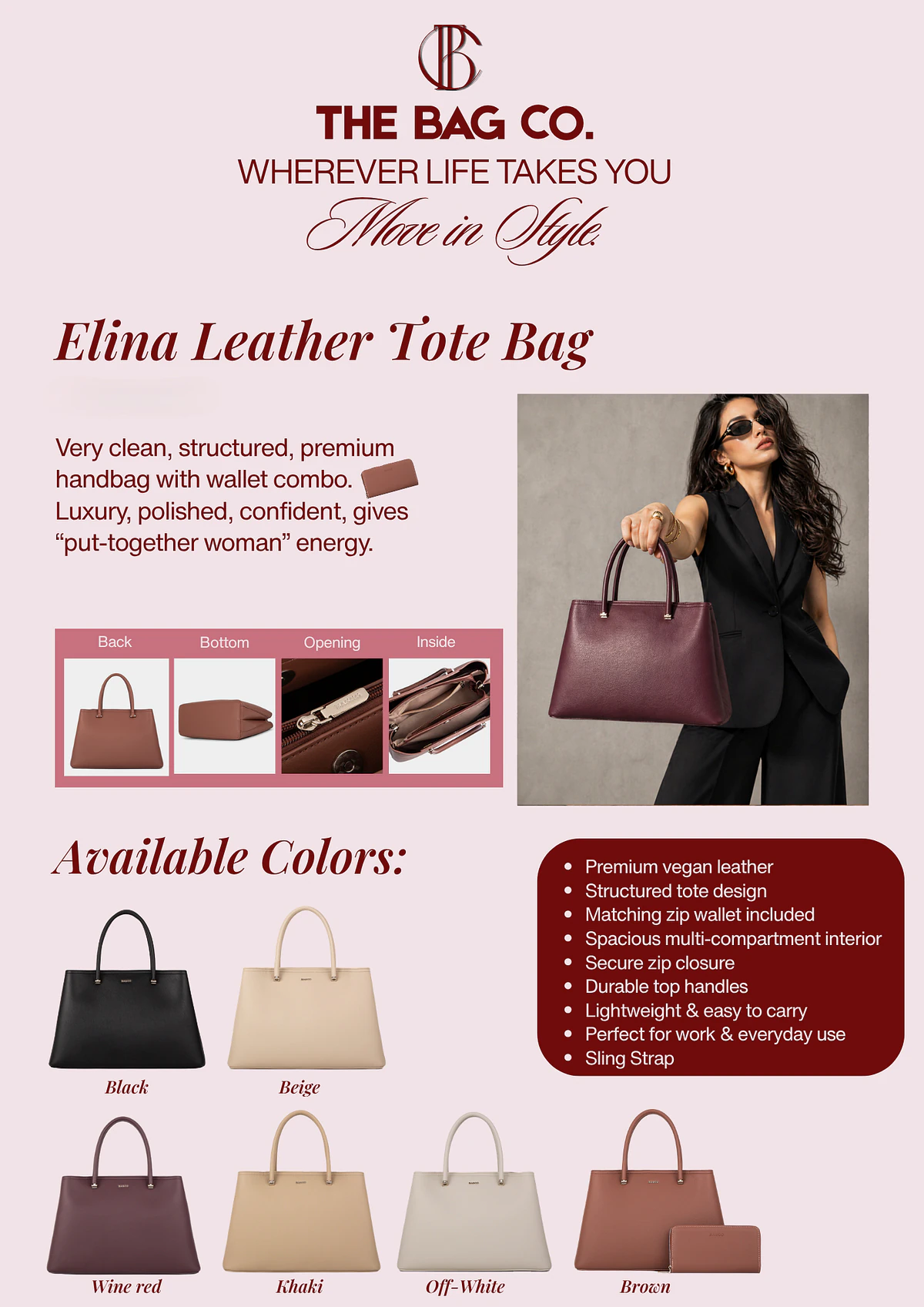 The Bag Co. Elina Leather Tote Bag 1 The Bag Co. Elina Leather Tote Bag