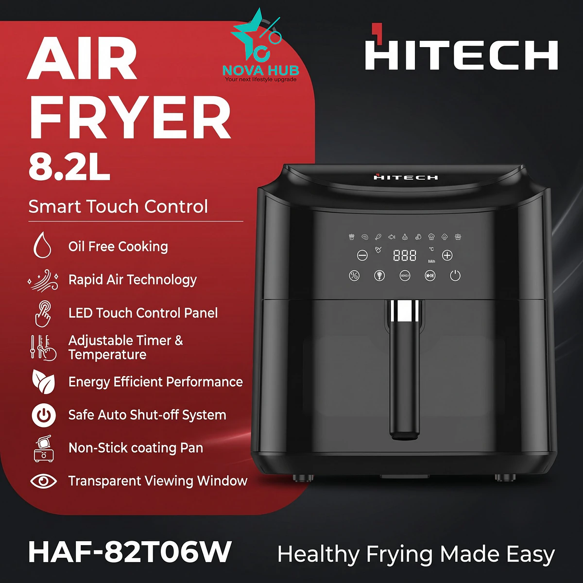 Hitech Premium 8.2 L Transparent Glass Window Air Fryer - Haf-82T06W 2 Hitech Premium 8.2 L Transparent Glass Window Air Fryer - HAF-82T06W