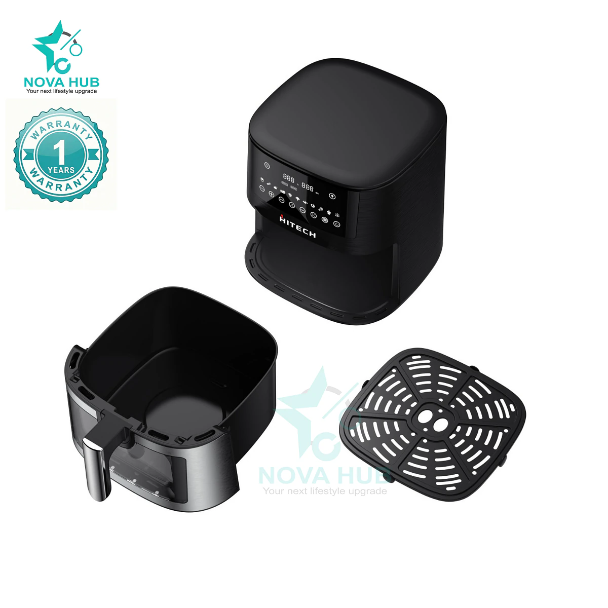 Hitech Combo Premium 7.2 L 90% Less fat Digital Transparent Window Air Fryer - 7.2L Airfryer HAF-72T06W + HK04IND-1 Induction