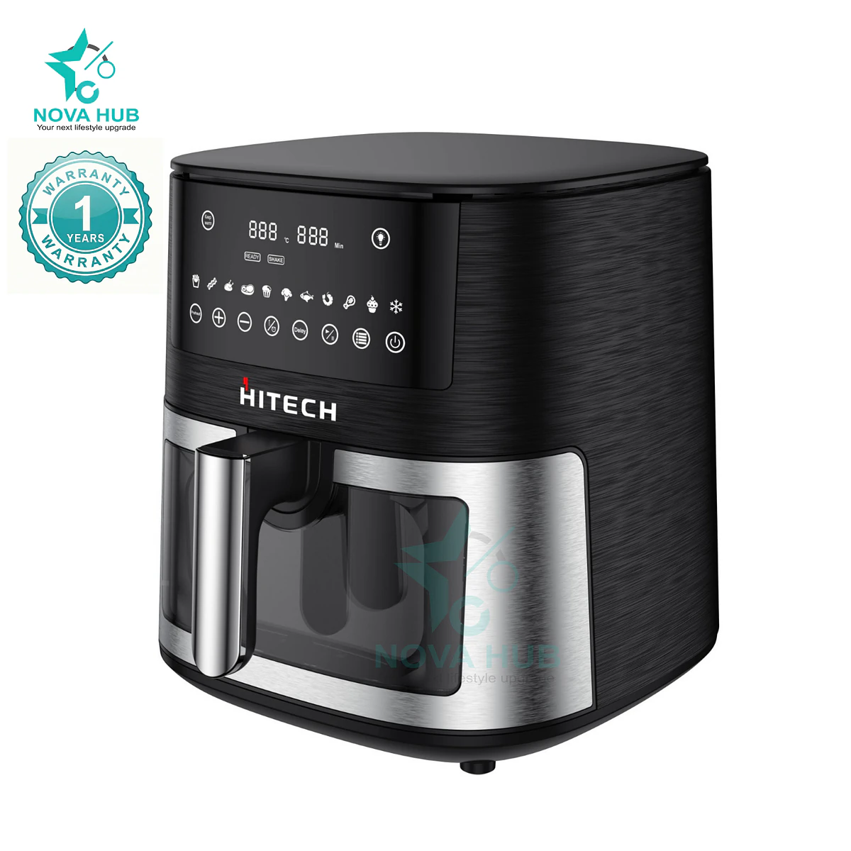 Hitech Combo Premium 7.2 L 90% Less fat Digital Transparent Window Air Fryer - 7.2L Airfryer HAF-72T06W + HK04IND-1 Induction
