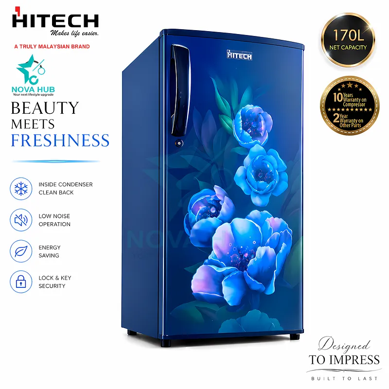 Hitech Malaysia 170 L Single Door Refrigerator HS1810GCB HS1810GCR / Premium Glossy Floral - HS1810GCB / HS1810GCR - Nova Hub - BLUE FLORAL