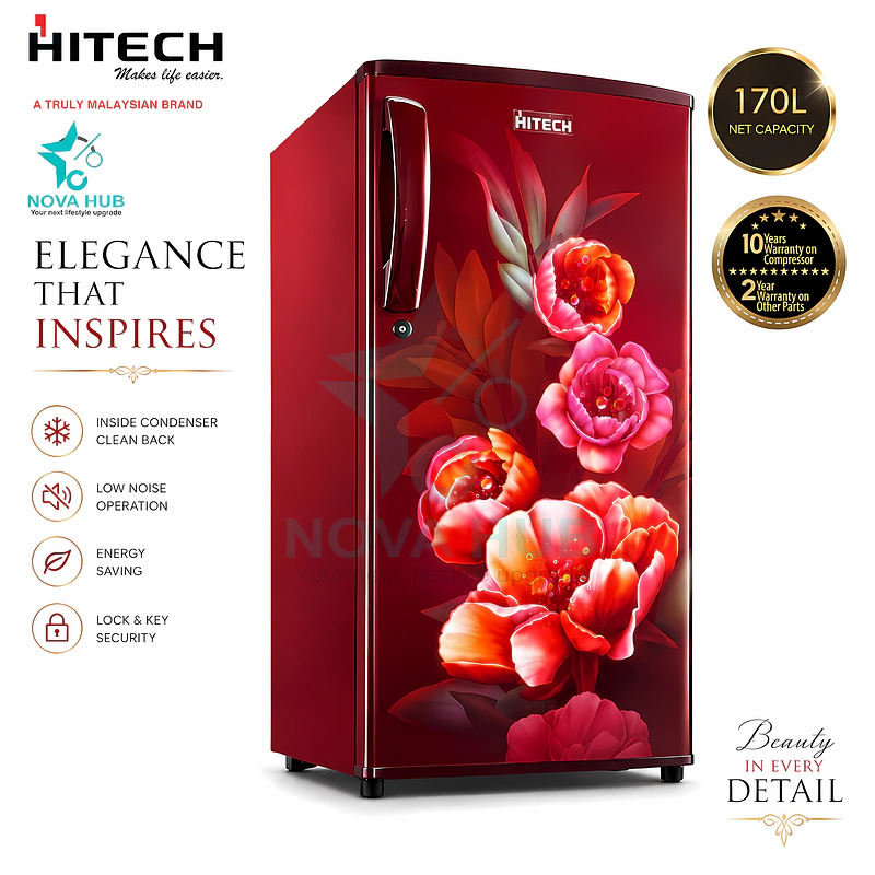 Hitech Malaysia 170 L Single Door Refrigerator HS1810GCB HS1810GCR / Premium Glossy Floral - HS1810GCB / HS1810GCR - best single door refrigerator in Nepal. Shop at Nova Hub.