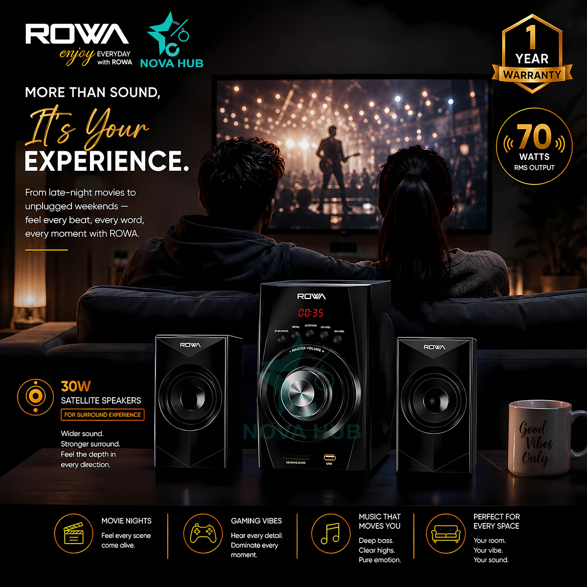 ROWA RS2201 Premium 2.1 Multimedia Speaker System - Ultimate Clarity for Cinema Experience